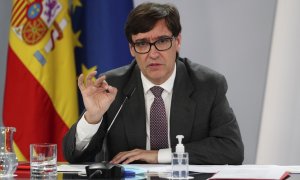 El ministro de Sanidad, Salvador Illa, ofrece una rueda de prensa posterior al Consejo de Ministros Extraordinario celebrado, este viernes. /EFE