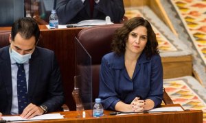 El vicepresidente de la Comunidad de Madrid, Ignacio Aguado; y la presidenta de la Comunidad de Madrid, Isabel Díaz Ayuso, durante una sesión plenaria en la Asamblea de Madrid / EP