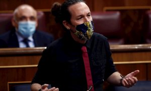 El vicepresidente tercero del Gobierno, Pablo Iglesias, interviene durante la sesión de control al Ejecutivo este miércoles en el Congreso. /EFE