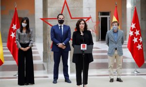 La presidenta regional Isabel Díaz Ayuso , durante su intervención en el homenaje que la Comunidad de Madrid rinde este domingo / EFE