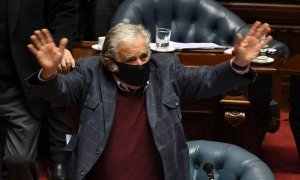 El expresidente de Uruguay José Mujica se despide este martes del Senado.PABLO PORCIUNCULA / AFP