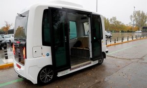 Vista del autobús sin conductor que la Comunidad de Madrid