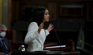 21/10/2020.- La presidenta de Ciudadanos, Inés Arrimadas, interviene durante la moción de censura de Vox al gobierno de coalición en el Congreso de los Diputados, el pasado miércoles. EFE/Emilio Naranjo