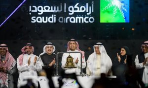 Directivos de la petrolera estatal saudí Aramco, en la ceremonia de salida a Bolsa. E.P.