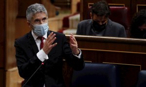 El ministro del Interior, Fernando Grande Marlaska, durante su intervención en la sesión de control al Ejecutivo, este miércoles en el Congreso.