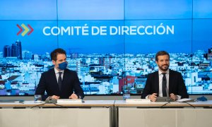 El secretario general del PP, Teodoro García Egea, y el presidente de la formación, Pablo Casado.