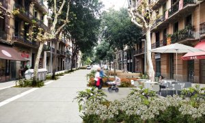 Simulació de com podria ser la futura superilla del carrer Girona i entorns.