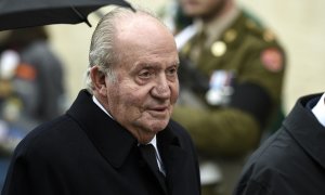 El rey Juan Carlos I, a su llegada a la ceremonia fúnebre de Jean d'Aviano, Gran Duque de Luxemburgo, en mayo de 2019. AFP