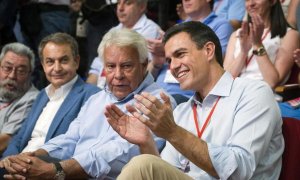 José Luis Rodríguez Zapatero, Felipe González y Pedro Sánchez durante una campaña electoral.