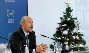 El ministro de Justicia, Juan Carlos Campo, en la  rueda de prensa tras la reunión del Consejo de Ministros celebrado en la Moncloa. EFE/ Chema Moya