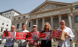 Representantes de la lucha por la regulación de la eutanasia entregan en el Congreso más de un millón de firmas para solicitar que se despenalice la ayuda a morir dignamente. EFE