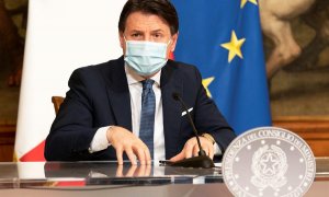 El primer ministro de Italia, Giuseppe Conte, durante una rueda de prensa.