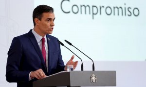 El presidente del Gobierno, Pedro Sánchez, durante la tradicional rueda de prensa de balance de año. EFE/ Chema Moya