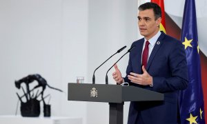 El presidente del Gobierno español, Pedro Sánchez, hace balance del año tras la última reunión del Consejo de Ministros de 2020. EFE/Chema Moya