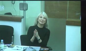 Corinna Larsen, durante su declaración por videoconferencia desde Londres, este viernes, en el primer juicio contra Villarejo.