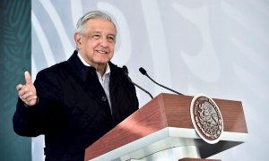 El mandatario Andrés Manuel López Obrador durante un acto público en el estado de San Luis Potosí (México)