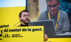 El cap de llista d'ERC a les eleccions al Parlament, Pere Aragonès, durant un acte de campanya a Lloret de Mar.