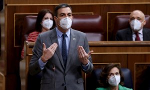 03/02/2021.- El presidente del Gobierno, Pedro Sánchez (i), interviene en la sesión de control al Gobierno, este miércoles en el Congreso de los Diputados. La primera sesión de control al Gobierno en el Congreso desde el mes de diciembre está marcada este