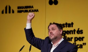 El presidente de Esquerra, Oriol Junqueras, ofrece un discurso durante un mitin en Manresa.