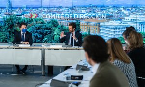 El líder del PP, Pablo Casado, y su número dos, Teodoro García Egea, presiden el comité de dirección del partido.