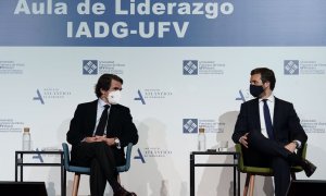 El líder del PP, Pablo Casado, junto al expresidente José María Aznar.