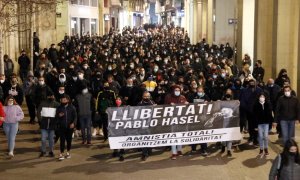 Una de les manifestacions per demanar la llibertat de Pablo Hasél, en aquest cas a Lleida.