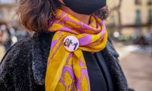 Una activista, durante una acción del Movimiento Feminista de Madrid a favor de la abolición de la prostitución este domingo 7 de marzo de 2021.