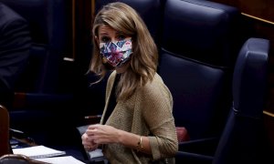 La ministra de Trabajo Yolanda Díaz, durante el pleno del Congreso de los Diputados en la sesión de control al Gobierno.