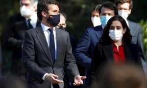 Pablo Casado e Isabel Díaz Ayuso, un día después de convocar elecciones anticipadas en la Comunidad de Madrid.