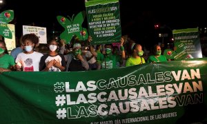 Activistas de la Coalición por los Derechos y la Vida de las Mujeres, instalan un campamento para exigir la despenalización del aborto hoy en frente al Palacio Nacional, en Santo Domingo (República Dominicana).