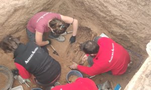 Un equipo multidisciplinar de ArqueoAntro trabaja en la primera excavación de una fosa en el cementerio de Alicante.