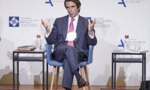 El expresidente del Gobierno y presidente del IADG, José María Aznar durante la segunda sesión de ‘España, Constitución, Libertad. 1996-2004’ a 9 de marzo de 2021.