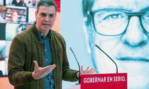 El presidente del Gobierno, Pedro Sánchez, en el acto de presentacion de la candidatura de Ángel Gabilond a la Comunidad de Madrid. EFE/PSOE/Eva Ercolanese