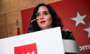 La presidenta de la Comunidad de Madrid, Isabel Díaz Ayuso durante la rueda de prensa de este miércoles tras la reunión del Consejo de Gobierno.