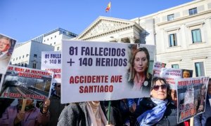 Concentración de los Mmembros de la plataforma de víctimas del accidente del tren Alvia en la curva de Angrois (Santiago de Compostela). Foto de archivo. 11/02/2019.