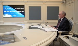 El presidente ruso, Vladimir Putin, este jueves en una reunión por videoconferencia.