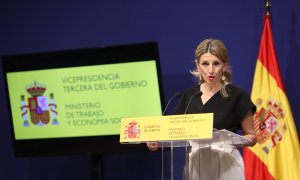 16/04/2021. Imagen de archivo de Yolanda Díaz, ministra de Trabajo del Gobierno de España, en rueda de prensa, en Madrid. - Europa Press