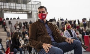 El secretario general del PSOE y presidente del Gobieron, Pedro Sánchez, durante un acto electoral del PSOE, a 25 de abril de 2021, en Getafe, Madrid (España).