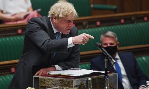 primer ministro británico Boris Johnson durante las preguntas del primer ministro (PMQ) en la Cámara de los Comunes en Londres, Reino Unido, el 28 de abril de 2021.