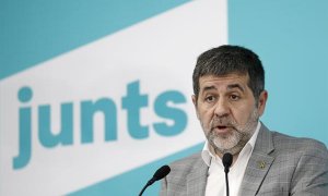 El secretario general de JxCat, Jordi Sànchez, durante una rueda de prensa en la sede de JxCat en Barcelona-