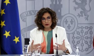 La ministra de Hacienda y portavoz del Gobierno, María Jesús Montero durante la rueda de prensa ofrecida tras la reunión del Consejo de Ministros, este martes en el Palacio de la Moncloa.