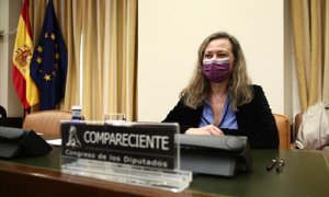 La delegada del Gobierno Contra la Violencia de Género, Victoria Rosell, en la Comisión de seguimiento y evaluación de los Acuerdos del Pacto de Estado en materia de Violencia de Género, a 28 de abril de 2021.