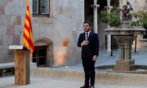 Pere Aragonès durante su toma de posesión en un acto institucional en el Palau de la Generalitat.