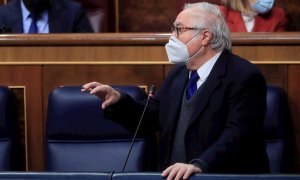 El ministro de Universidades, Manuel Castells durante la sesión de control al Ejecutivo de este miércoles en el Congreso marcada por la crisis migratoria con Marruecos.