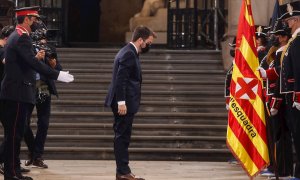 Pere Aragonès,  durante su toma de posesión en un acto institucional en el Palau de la Generalitat.