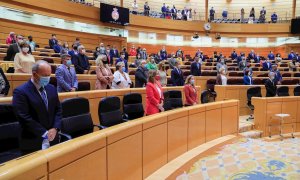 Minuto de silencio guardado al inicio de la sesión de control al Gobierno, esta martes 25 de abril en el Senado.