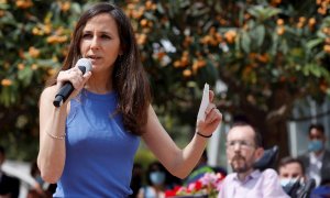 La ministra de Derechos Sociales, Ione Belarra, durante la presentación de su candidatura a la secretaría general de Podemos en València.