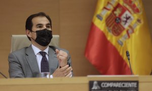 El ex secretario de Estado de Seguridad José Antonio Nieto Ballesteros al inicio de su declaación en la Comisión de Investigación sobre la Kitchen, en el Congreso de los Diputados. E.P./E. Parra/POOL