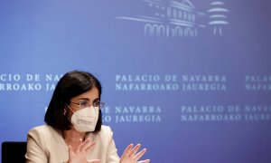 La ministra de Sanidad, Carolina Darias comparece en rueda de prensa tras la reunión del Consejo Interterritorial de Salud que se ha celebrado este miércoles en Pamplona