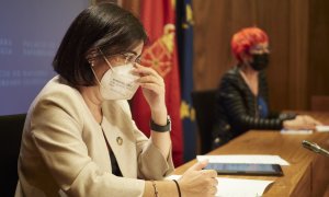 Imagen de archivo de la ministra de Sanidad, Carolina Darias, en una rueda de prensa posterior al Consejo Interterritorial de Salud, en Pamplona. - EUROPA PRESS